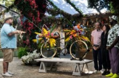 ace discussing bicycle floral arrangement